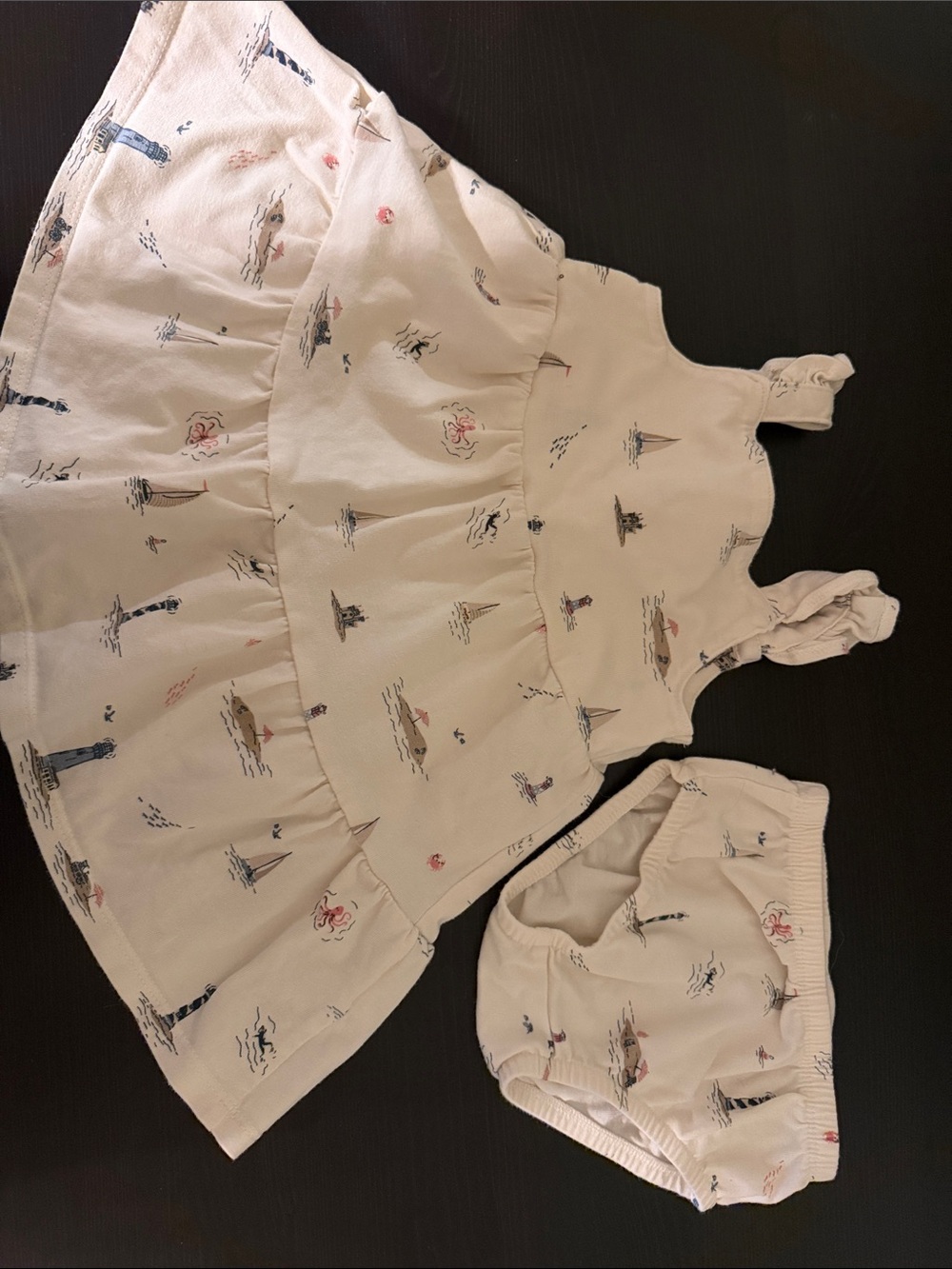 Little planet by Carters Cream Nautical Print Sundress with Bloomers